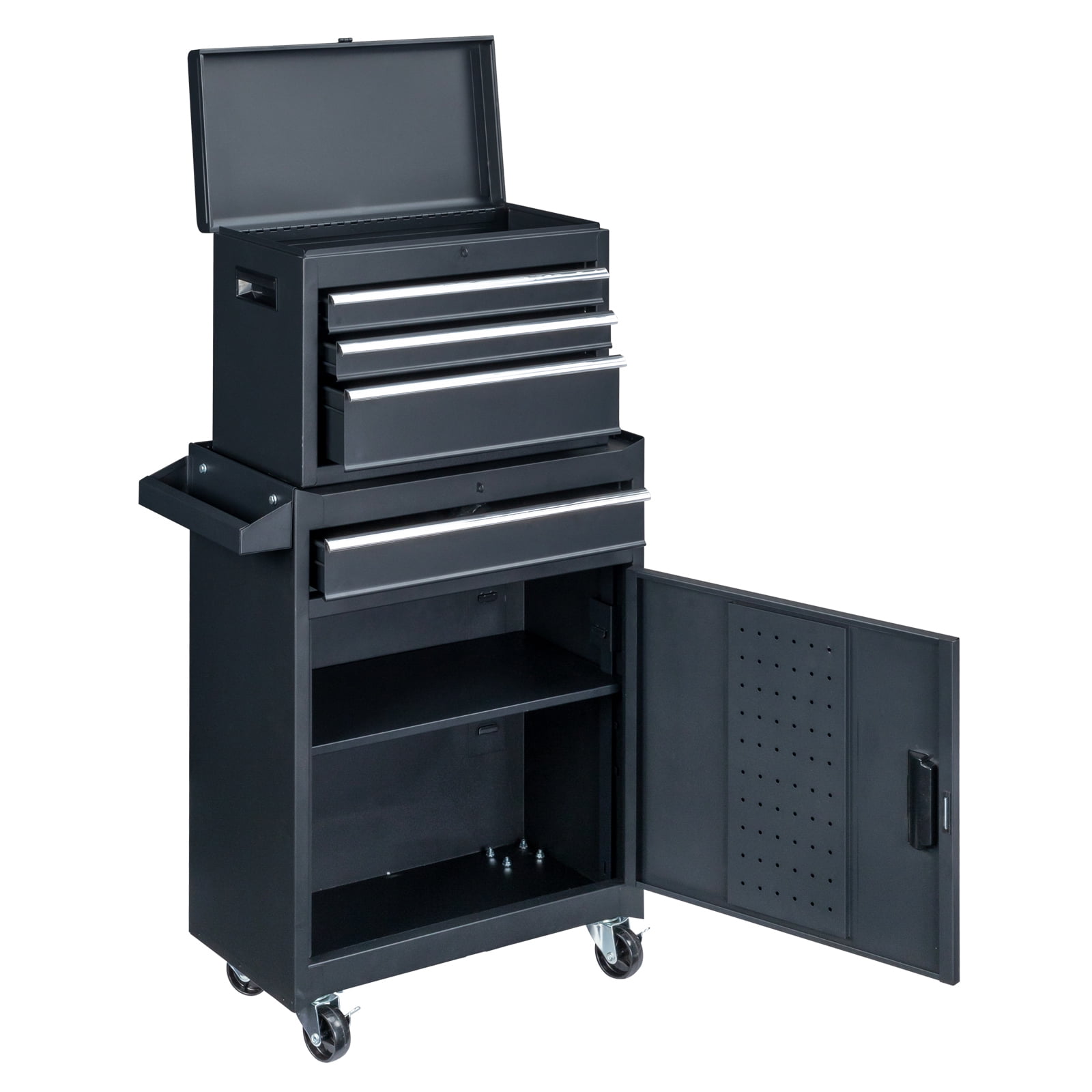 Gzxs 4-Drawer Rolling Tool Chest with Wheels, Tool Chest with Large Storage Cabinet and Adjustable Shelf, Portable Top Box with Locking System Tool Chest for Garage, Warehouse (Black)
