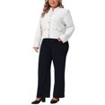 thumbnail image 2 of Blazer de cuadros de tweed para mujer GRACE & GRANDEUR, talla grande, de manga larga, con botones, elegante, chaqueta corta con bolsillos, 3X, beige, 2 of 5