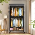 thumbnail image 2 of Exenoray Covered Garment Rack with Wheels, Portable Wardrobe Closet with 2 Hanging Rods & 2 Wire Shelves, Rolling Clothing Rack Organizer for Bedroom, 2 of 9