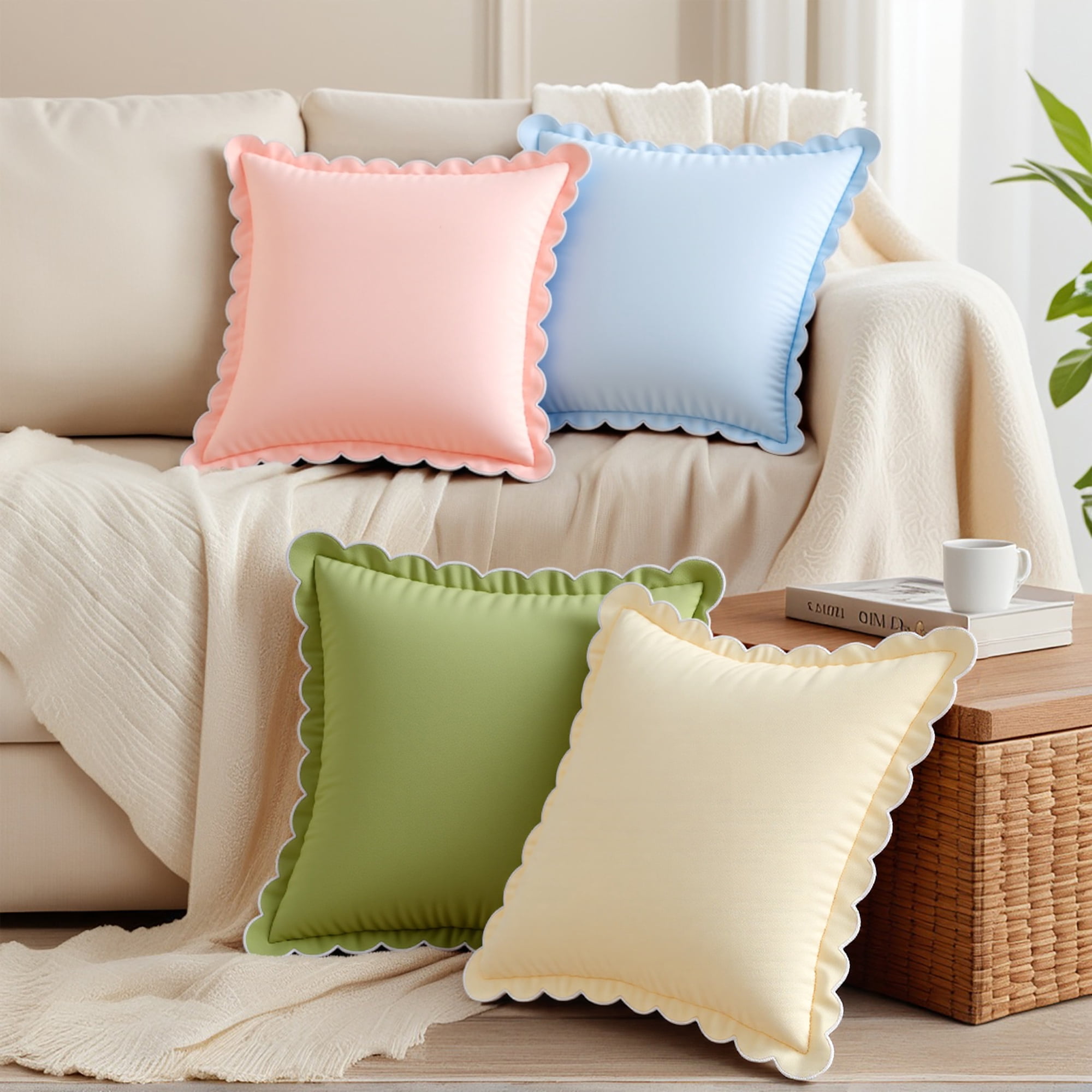 Unique Bargains 4 Pcs Soft Cotton Throw Pillow Covers Blue 18" x 18" Blue/Orange