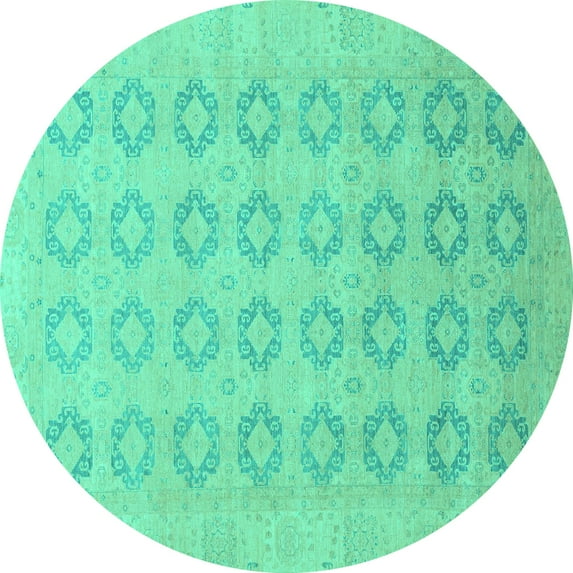 Ahgly Company Machine Washable Indoor Round Oriental Turquoise Blue Traditional Area Rugs, 4' Round