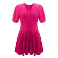 thumbnail image 4 of New Summer Plus Size Dresses for Women 2024 Fashion Solid Color Slim High-waist V-neck Mid-sleeve Dress Short Sleeve V-neck Knee-length Dress, 4 of 8