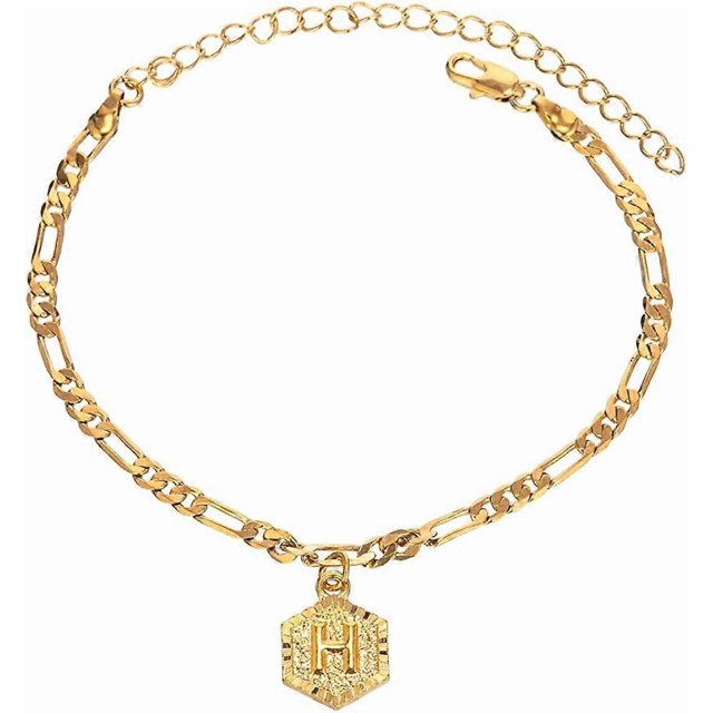Initial Ankle Bracelets for Women Men, 18K Gold Silver Figaro Cuban Link Anklet Bracelet for Women Teen Girls, Custom Name Gold Anklet with Initials l