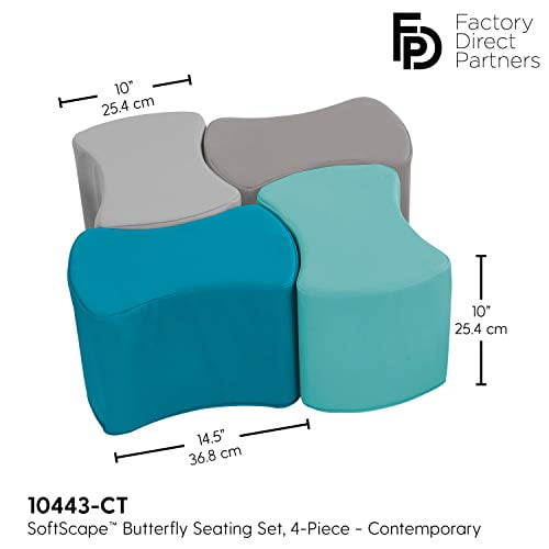 Classrooms 12792-ETCT 4-Piece Set Modular Soft Foam Alternative Seating for Home Learning - Earthtone/Yellow FDP SoftScape Crescent Stool Set for Toddlers and Preschoolers Daycares 