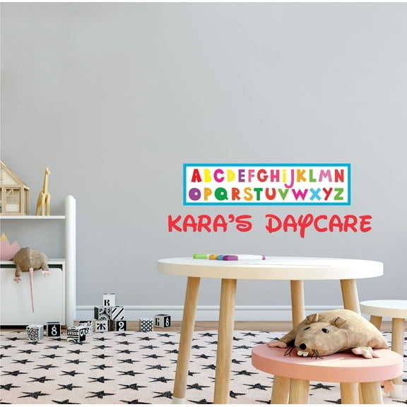 DAYCARE - Removable Personalized Name Lettering Art Daycare Decoration English Alphabet Multicolored Design Vinyl Wall Decal - Kids Playroom Adhesive Educational Wall Décor Sticker 10" x 4"