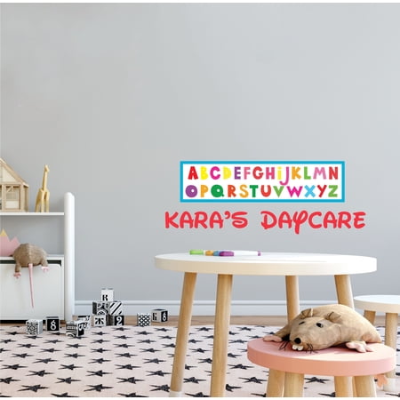DAYCARE - Removable Personalized Name Lettering Art Daycare Decoration English Alphabet Multicolored Design Vinyl Wall Decal - Kids Playroom Adhesive Educational Wall Décor Sticker 10" x 4"