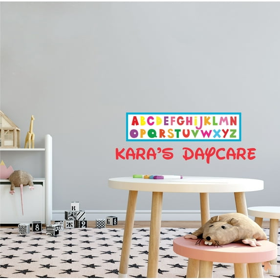 DAYCARE - Removable Personalized Name Lettering Art Daycare Decoration English Alphabet Multicolored Design Vinyl Wall Decal - Kids Playroom Adhesive Educational Wall Décor Sticker 40" x 16"