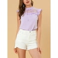 thumbnail image 5 of INSPIRE CHIC Women's Ruffle Neck Keyhole Back Butterfly Sleeveless Bow Tie Blouse Light Purple M, 5 of 6
