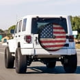 thumbnail image 2 of Delerain Black White American Flag Spare Tire Cover with Backup Camera Hole Wheel Protectors Sun Protector Waterproof for Trailer RV SUV Truck and Many Vehicle(13 Inch for Diameter 21"-23"), 2 of 10