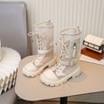 thumbnail image 4 of Cethrio Big Girls Riding Boots, Lace-up Breathable Non-Slip Soft Sole Mid Calf Boots White Size 1.5(Big Kids), 4 of 8