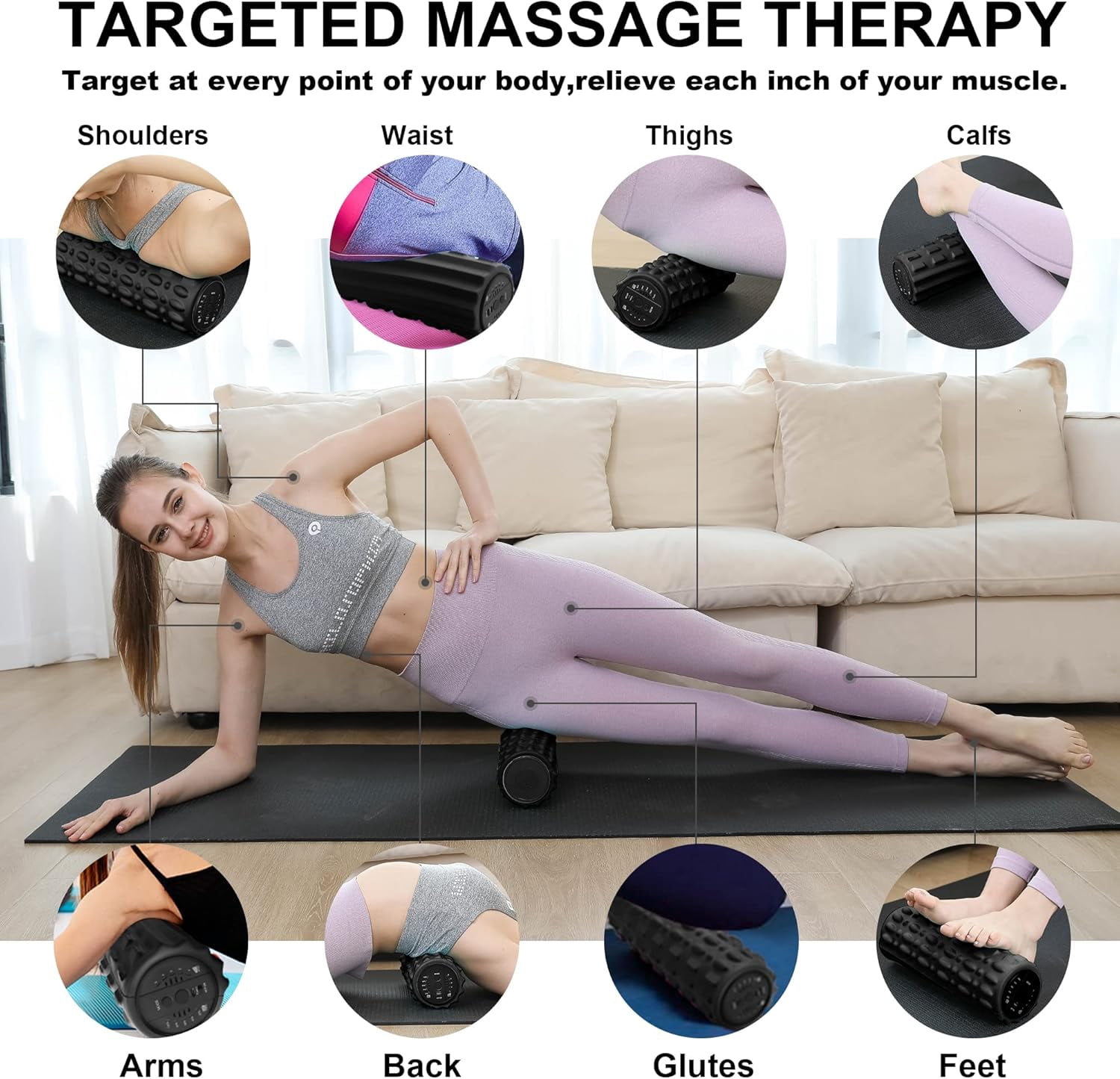 Vibrating Foam Roller 5 Vibration Intensities, Next Generation Electric Foam Roller for Muscle Release, Fitness Deep Massage Foam Roller with Bag - Black