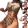 thumbnail image 4 of Bikini con Tanga de perlas para mujer, traje de baño de una pieza con espalda descubierta, Micro bañador Sexy de piel sintética, color azul, 2024, 4 of 4