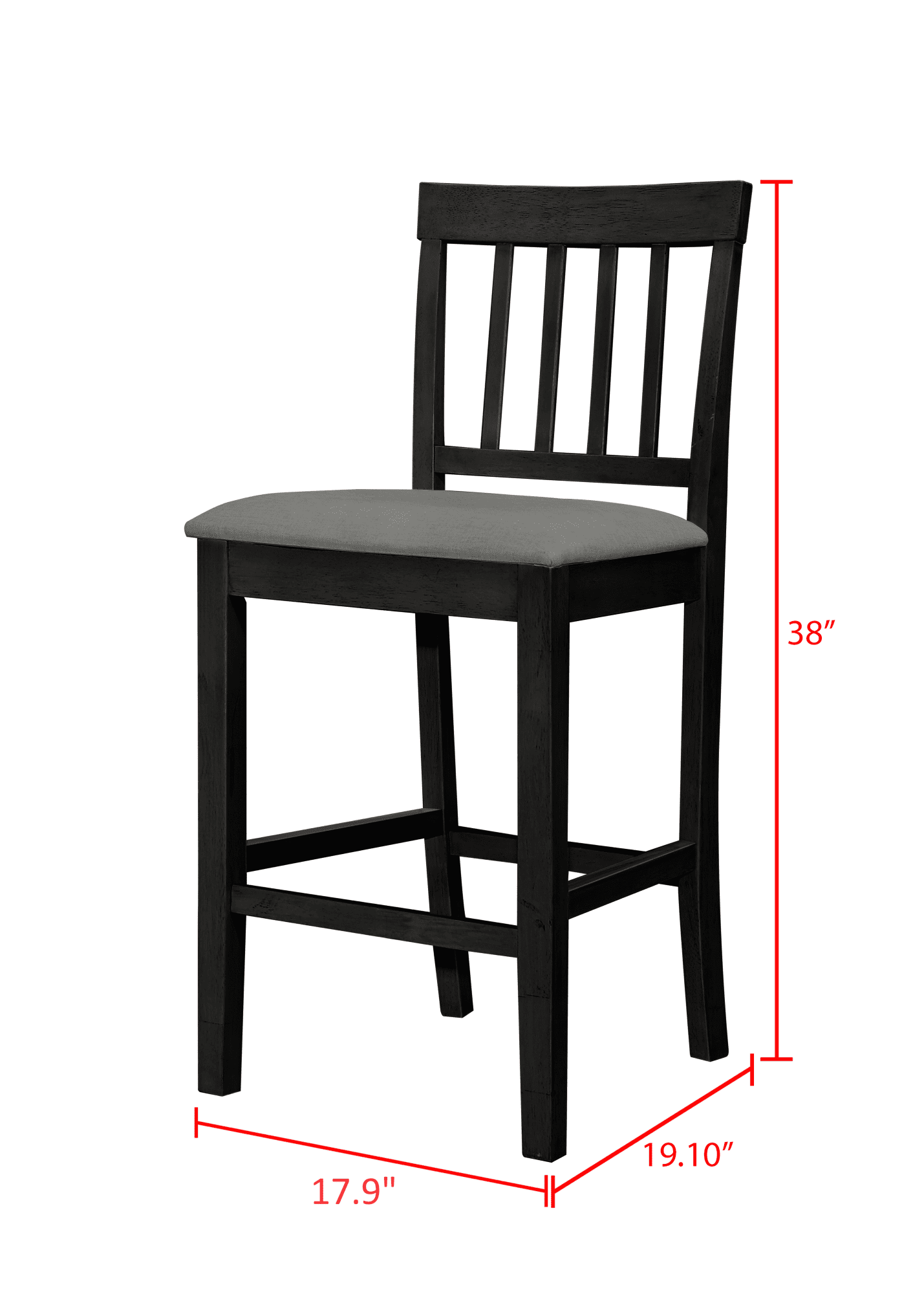 Home Design Wilder Counter Chairs (Set of 4), Black/Gray, Slat-back design, Padded seat, Comfortable seating, Sturdy frame, Modern minimalist style, Durable construction