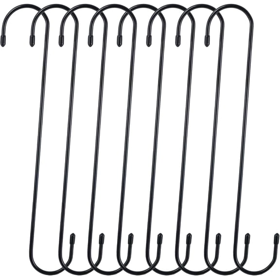 8 Pack Extra Large S Hooks, 12 Inch Heavy Duty Long S Hook, Long Extension Hooks for Hanging Plants, Flower Basket, Bird Feeder, Pergola, Closet, Garden Indoor Outdoor (Black)