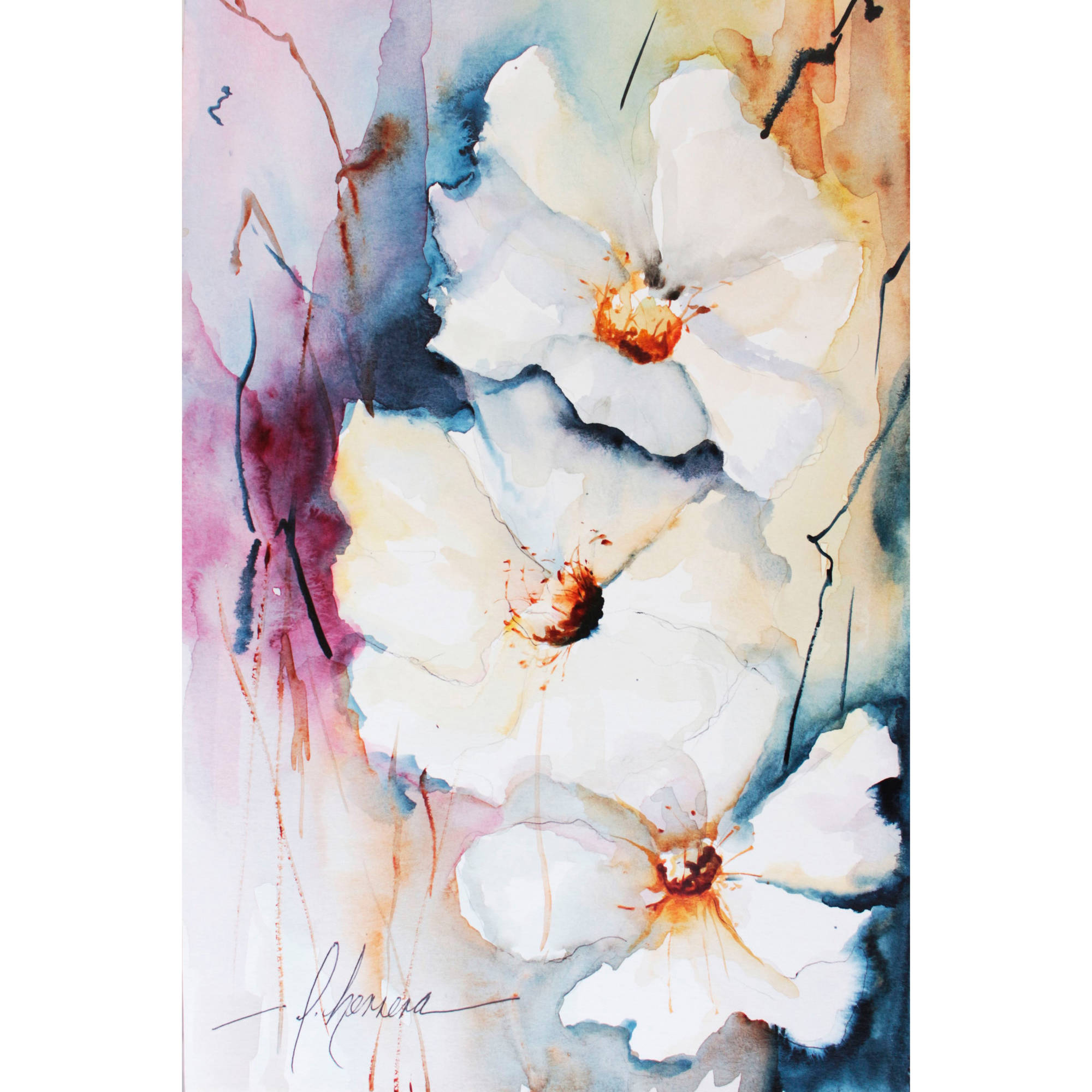 Marmont Hill "White Floral Spread I" Painting Print on Wrapped Canvas