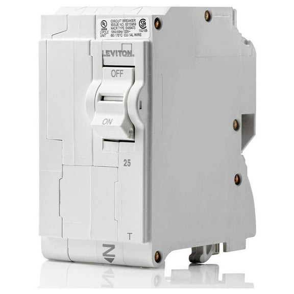 Leviton LB225-T 25A 2-Pole Plug-On Standard Branch Circuit Breaker, Thermal Magnetic, 120/240 VAC, White
