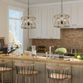 thumbnail image 4 of LNC 3-Light Distressed Grayish Wood and Rustic Bronze Drum Farmhouse Chandelier, 4 of 14