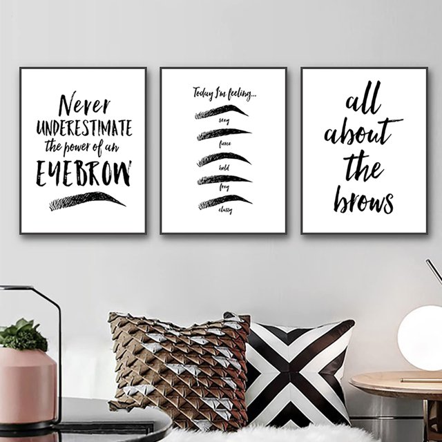 Impresiones de arte para cejas Póster de salón de belleza Citas de cejas Lienzo artístico en blanco y negro Imágenes de cejas Arte y artesanía Maquillaje Arte Pintura Guía de extensión de cejas Póster