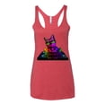 thumbnail image 2 of Neon Retro Rainbow DJ MC Hip Hop Cat | Womens Cat Lover Premium Tri-Blend Racerback Tank Top, Vintage Red, Large, 2 of 4