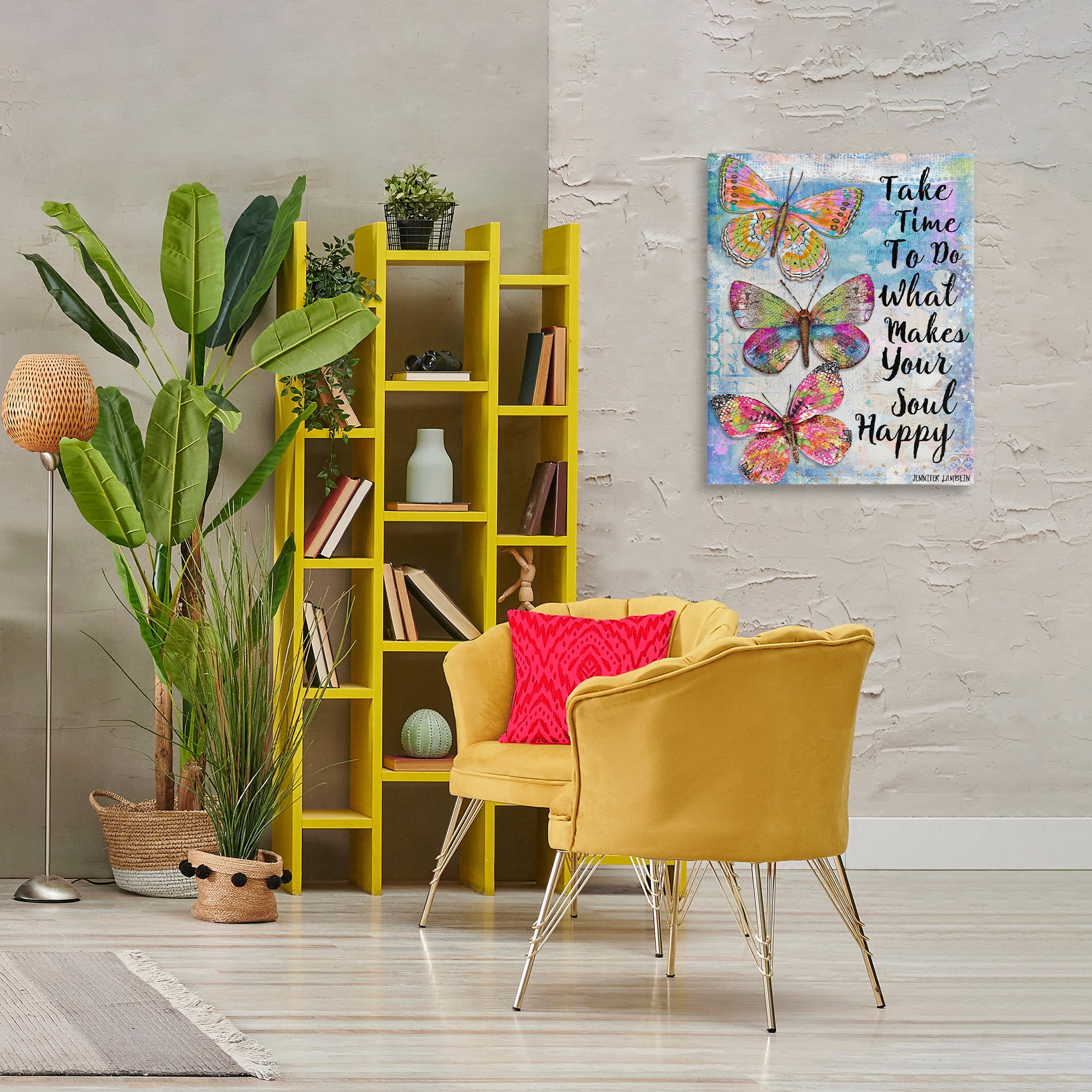 Stupell Industries Makes Your Soul Happy Butterfly Animals Painting Wrapped Canvas Art Print Wall Art, 24 x 30