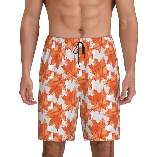 Fotbe Maple Leaves A Pantalones Cortos de Pijama para Hombre, Ropa de Dormir, Pantalones de Pijama Cortos para Hombre-Large