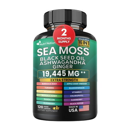 Nutri Nation Sea Moss Blend, Extra Strength, 16 in 1 Formula, 120 Capsules