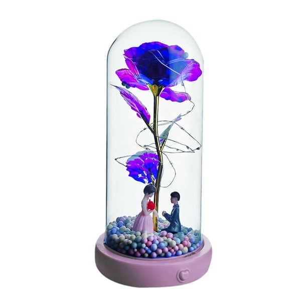 Adorno de escritorio con rosa iluminada en una cúpula de cristal para cumpleaños, San Valentín, aniversario Púrpura