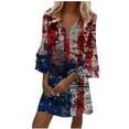 thumbnail image 2 of Sakmal V Neck Summer Dresses A Line Long Sleeve Midi Gray American Flag Dresses ,Sizes S-5XL, 2 of 5