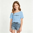 thumbnail image 3 of LRen Girls Off The Shoulder Tops Kids,Girls Short Sleeve Summer Solid Color Tee Y2k Preppy Loose Fit Pullover Off The Shoulder Sweatshirt Tops, 3 of 4