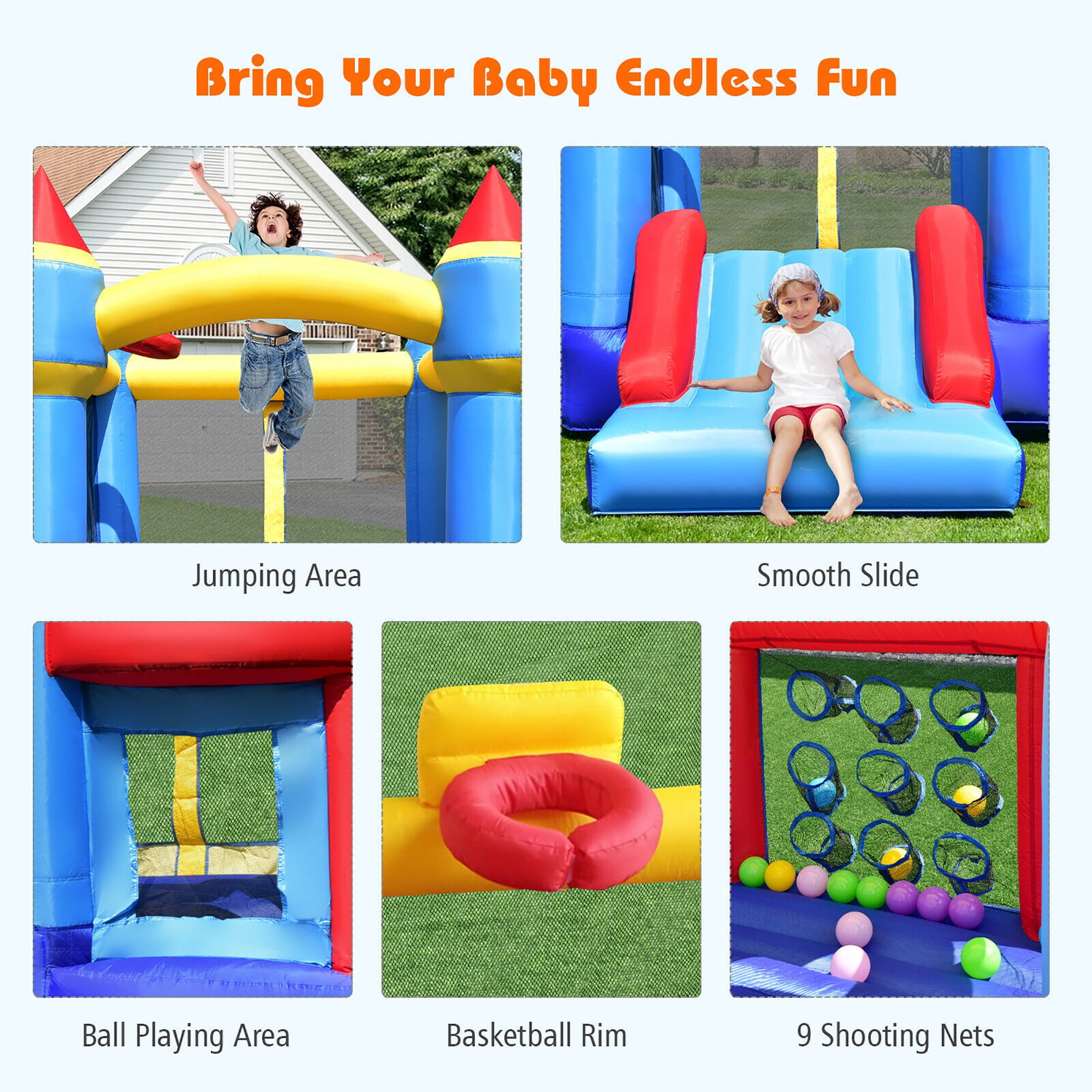 Costway InflatableBounce House Castle Slide Bouncer Kids Shooting Net/Without Blower