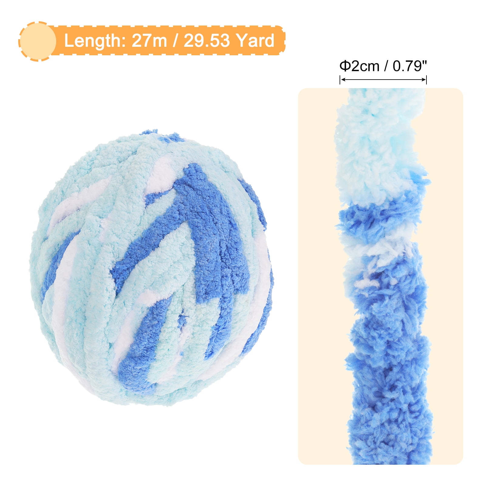 Chunky Yarn, 1Pcs 27m x 2cm Polyester Blanket Yarn, DIY Thick Chenille Yarn for Crocheting Blankets (Mixed Blue)