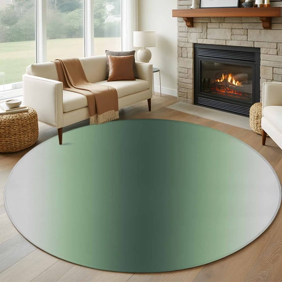 Round Rugs 5Ft, Green Grey Ombre Round Area Rug Washable Indoor Throw Carpet, Farmhouse Gradient Minimalist Soft Non Slip Circle Rug for Cabinet Bathroom Home Decor Aesthetic