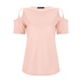 thumbnail image 4 of Ediodpoh Women's T Shirt Imitation Cotton Pull Frame Women's off Shoulder Solid Color Top T Shirts for Women Pink L, 4 of 9