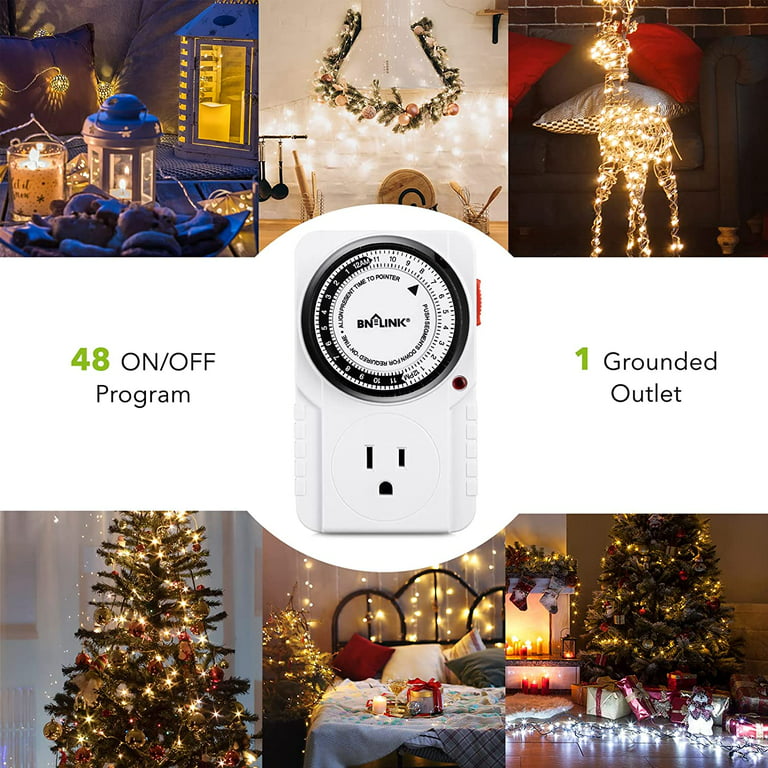 DEWENWILS Indoor Digital Outlet Timers, 24-Hour Plug in Programmable Light Timer with 1 Polarized Plug, Grow Light, Christmas Decorations, 1/2 HP, 2