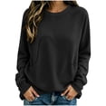 thumbnail image 2 of CQONEPT Women Sweatshirts Dressy Casual Basic Long Sleeve Crew Neck Solid Fleece Sweatshirt Fall Pullover Clothes with Pocket Black XL, 2 of 5
