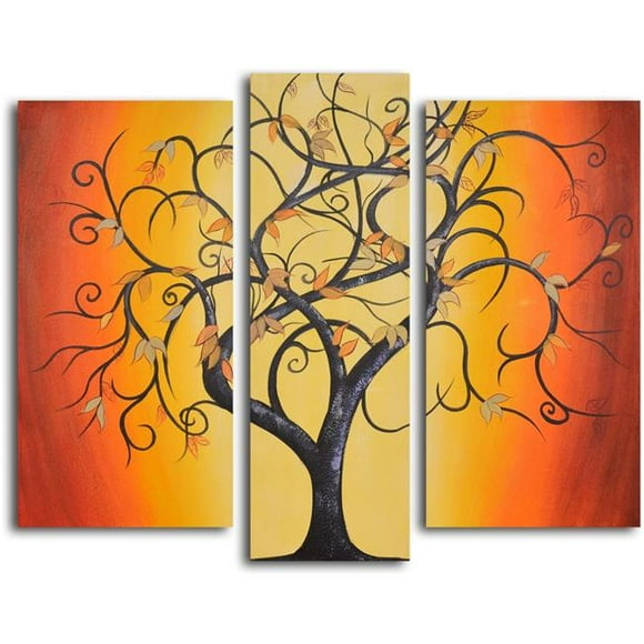 Omax Decor M 2208 36 x 44 Po. Peinture à l'Huile Arbre Danse Thaïlandaise - Ensemble de 3 Pcs