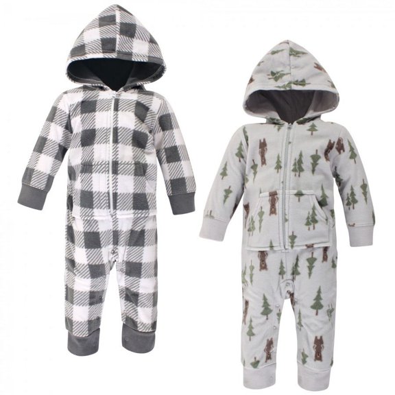 Hudson Baby Infant Boy Fleece Jumpsuits, Coveralls, and Playsuits 2pk, Forest Bear, 0-3 Months