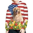 thumbnail image 5 of Xoenoiee Hooded Sweater for Kids Pullover Hoodies Long Sleeve Tops with Front Kangaroo Pocket for Fall Winter Athleticwear, Floral American Flag Golden Retriever Dog Butterfly Print, L, 5 of 7