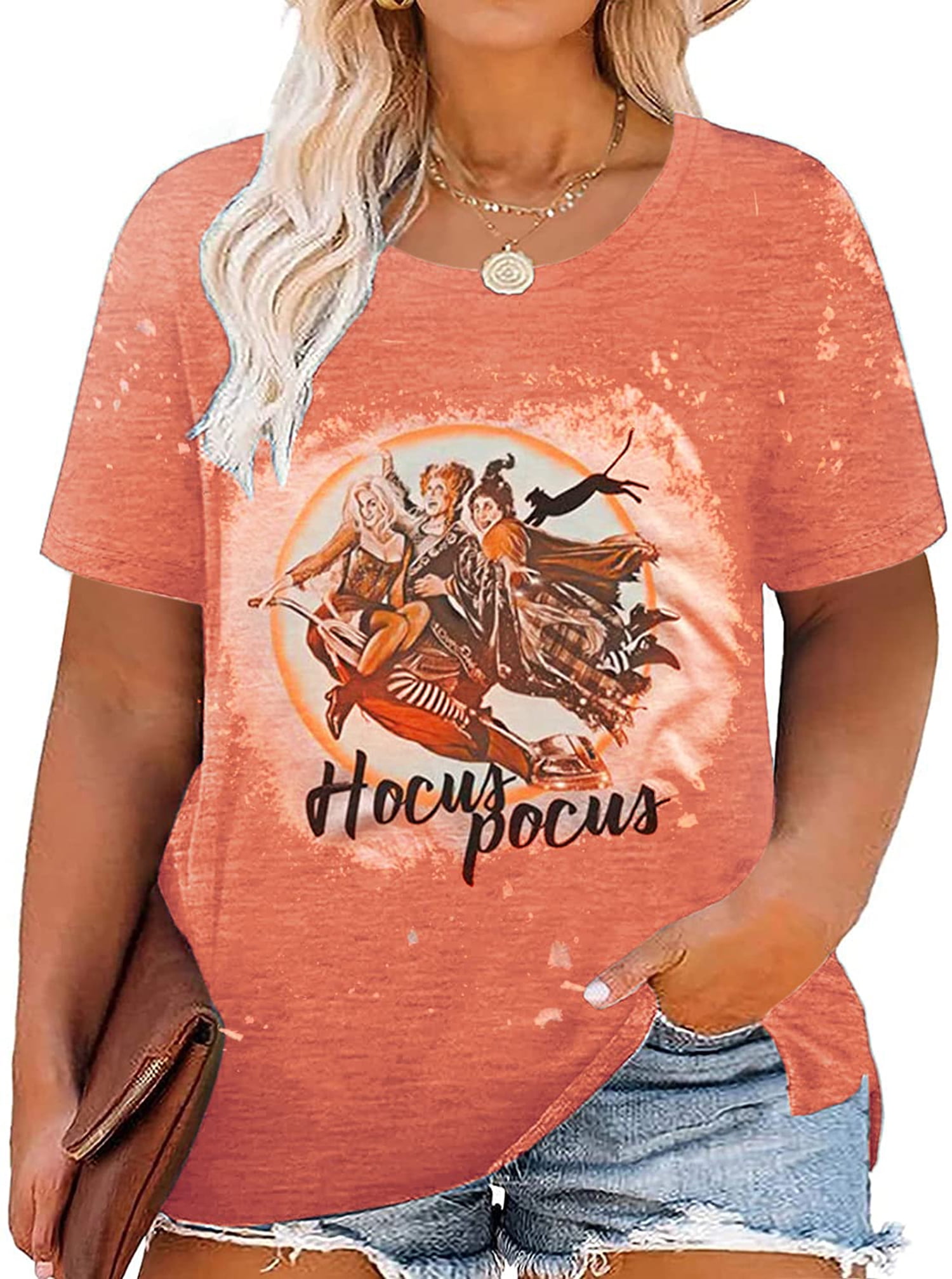 Plus Size Halloween Hocus Pocus Shirt for Women Short Sleeve Sanderson Sisters Tee Tops Casual Blouse