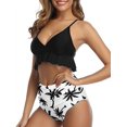 thumbnail image 3 of Women Two Piece Swimsuits High Waisted Ruffle Flounce Bikini V Neck Tummy Control Bathing Suit Black Coco Tree (S, 3 of 6