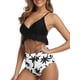 thumbnail image 3 of Trajes de baño de dos piezas para mujer Bikini de cintura alta con volantes y cuello en V Traje de baño con control de barriga Negro Coco Tree (XL-Black Coco Tree-XL Sincero Electrónica, 3 of 5