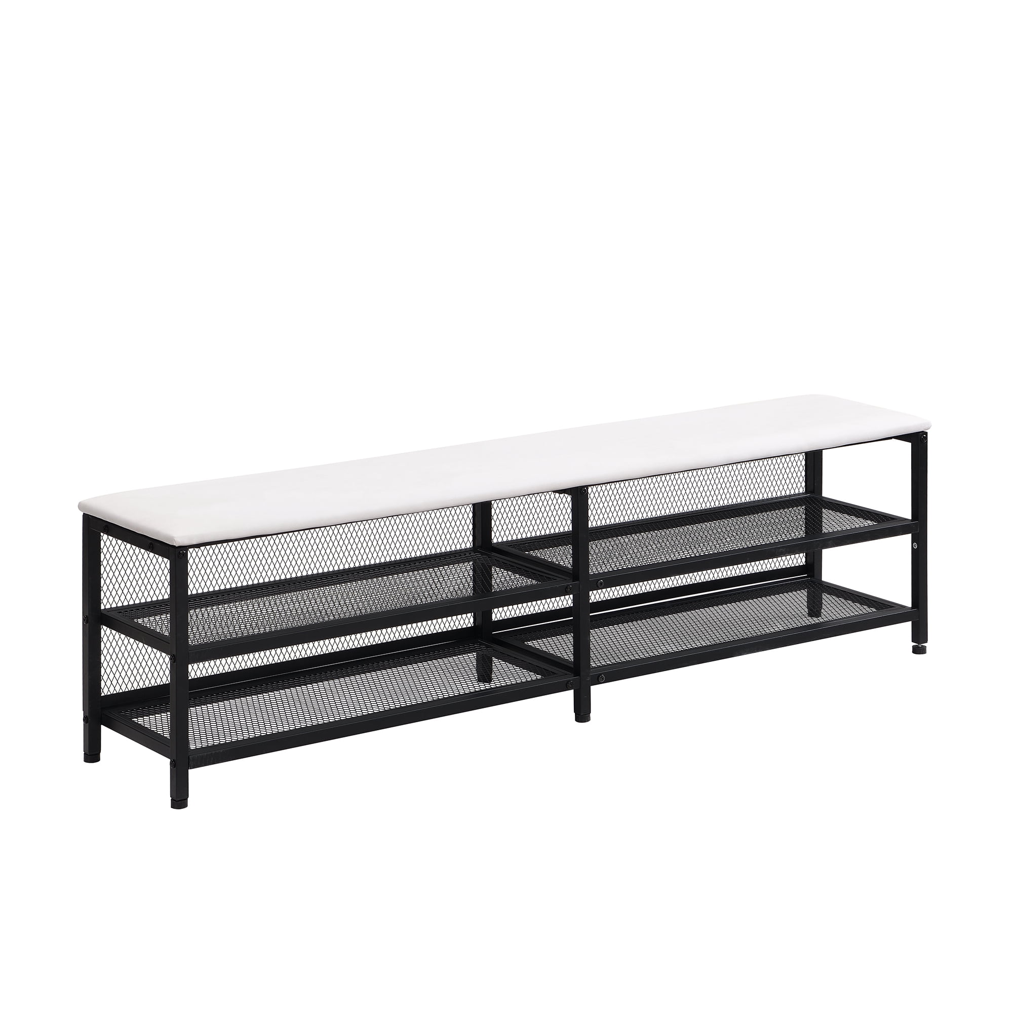 Euroco Metal Full Size Platform Bed with Storage Shleves and Ottoman, Black