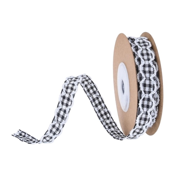 Gingham Plaid Ribbon，Polyester Checked Ribbon for Gift Wrapping，Flower Bouquets，Wreaths，Christmas Home & Party Decor Craft Ribbon Black