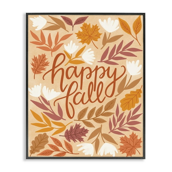 Stupell Industries Happy Fall on Leaves Plants & Flowers Painting Black Framed Art Print Wall Art, 11 x 14