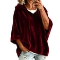 thumbnail image 2 of Gamivast Velvet Hoodie Pullover for Women Sweatshirts Half Sleeve Drop Shoulder Drawstring Velour Tops Casual Loose Fit Comfy Y2K Fall Loungewear Wine XXL, 2 of 7