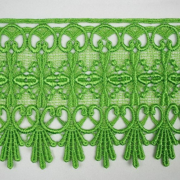 Altotux 4.75" Gold Coral Green Gray Eggplant Embroidered Venice Lace Trim By 15" (GREEN)