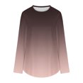 thumbnail image 5 of miqiqism Great discounts！Women's Tops Curved Hem Tees Pullover Shirts Gradient Crew Neck Tunic Blouses Loose Jumper Clothing,T# Brown,Large, 5 of 6