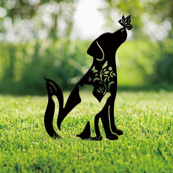 Gleamdisplay Dog and Cat Garden Stake, Black Metal Outdoor Silhouette - 11.2x7.9 Inches Durable Weatherproof Yard Decor for Patio Lawn