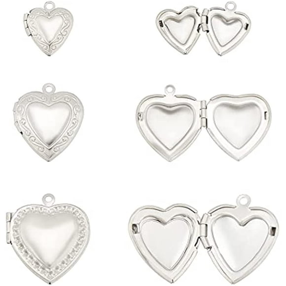 18pcs 3 Sizes Heart Photo Frame Locket Pendants Stainless Steel Openable Locket Pendants Hypoallergenic Locket Charms