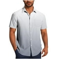 thumbnail image 3 of Sentmoon Mens Spring Outfits Plus Size Loose Turndown Collar Mens Short Sleeve Tops Button Down Gradient Color Summer Beach Shirts Delightful for Vacation Gray XXL, 3 of 7